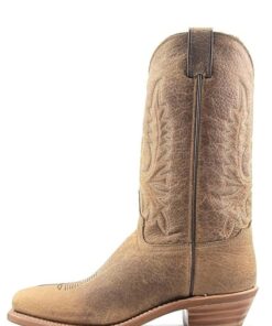 Good Quality Women's Abilene Western Boots 9076 - 11" Tan Bison Leather Square Toe Pull-On Cowgirl Boots